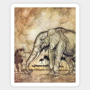 The Lion, Jupiter and the Elephant - Arthur Rackham Sticker